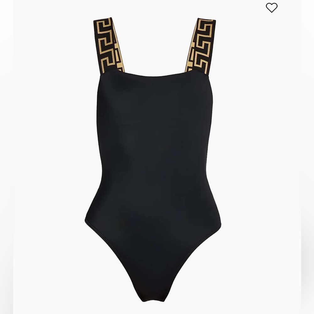 Versace Black One-Piece Swimsuit with Gold-Patterned Straps missing label